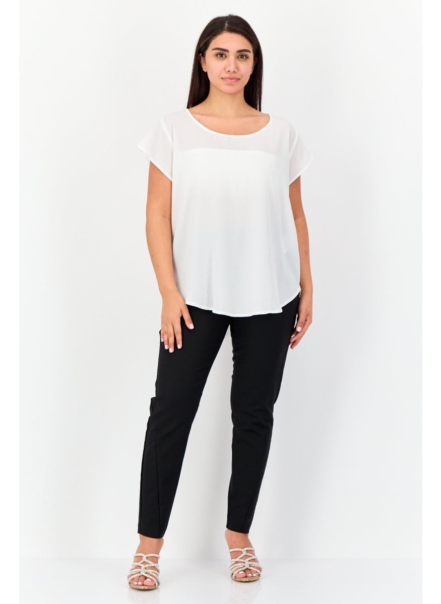 VERO MODA Women Crew Neck Short Sleeve Plain Top, White  - Image 4