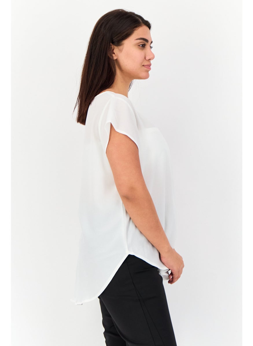 VERO MODA Women Crew Neck Short Sleeve Plain Top, White  - Image 2