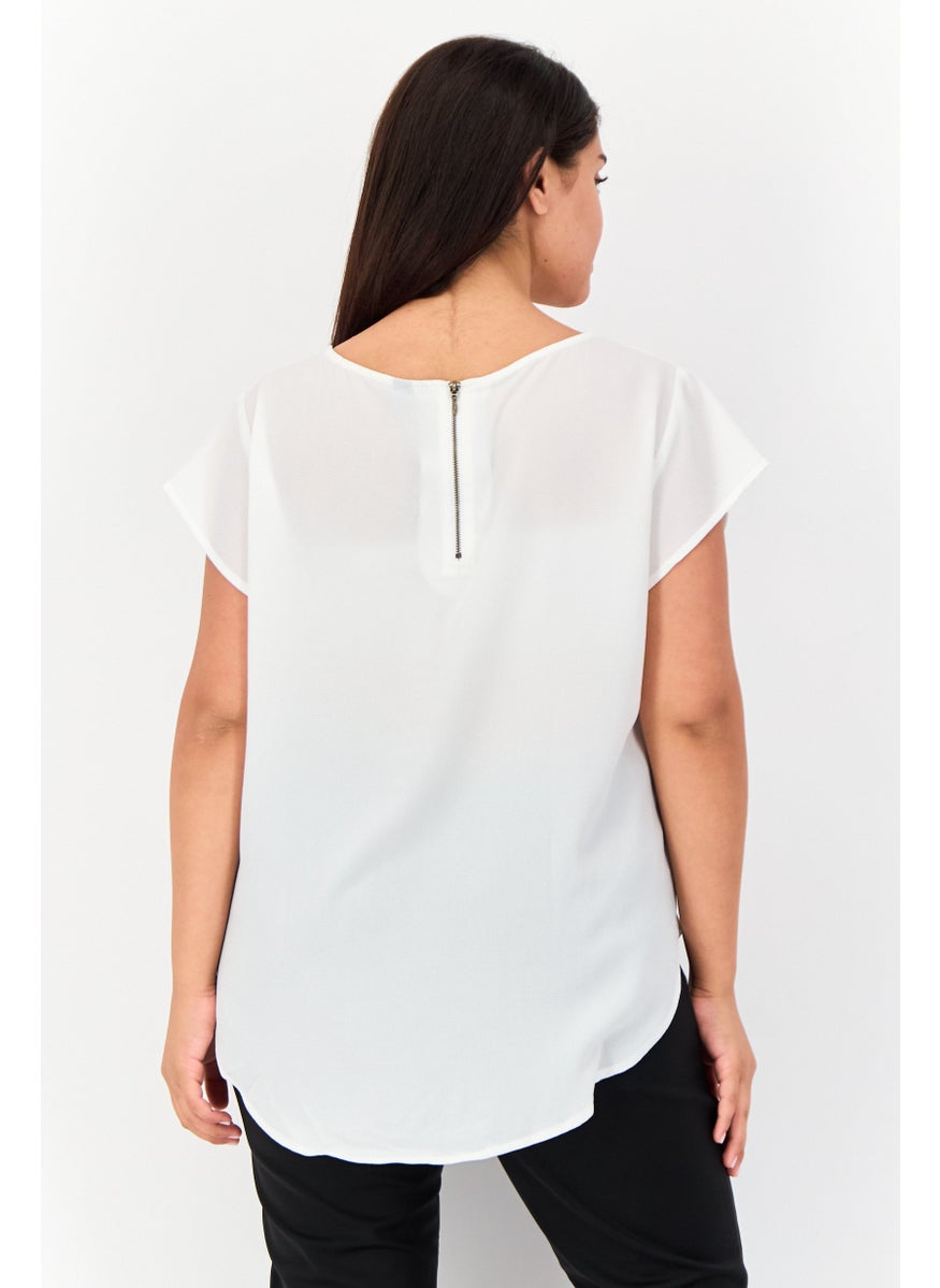 VERO MODA Women Crew Neck Short Sleeve Plain Top, White  - Image 3