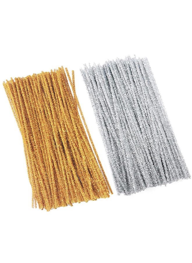 Pyrisuu Gold Silver Pipe Cleaners, 200 Pieces Chenille Stems Craft, 12 inch Long Fluffy Pipe Cleaners for Creative DIY Art Craft Projects, Home Decoration Supplies (6 mm x 30 cm, Glitter Series-2 Colors) - Image 1
