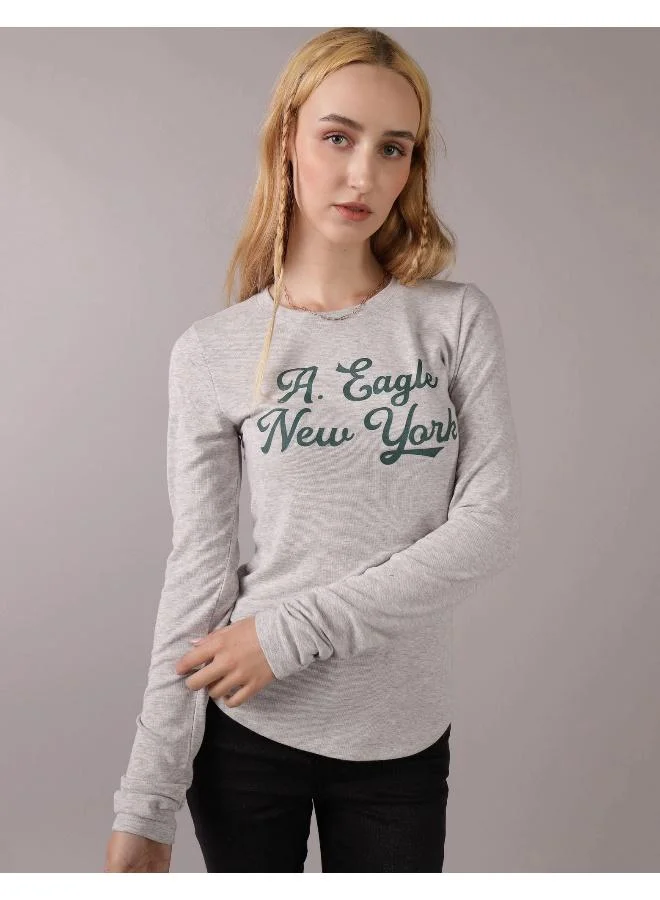 American Eagle AE Long-Sleeve Long & Lean Logo Graphic Thermal T-Shirt