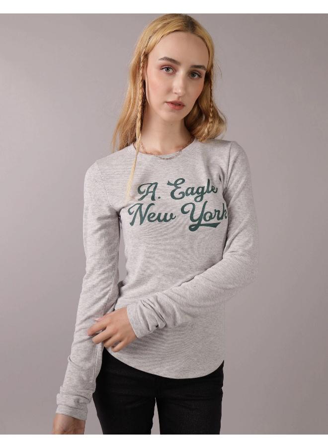 American Eagle AE Long-Sleeve Long & Lean Logo Graphic Thermal T-Shirt - Image 1