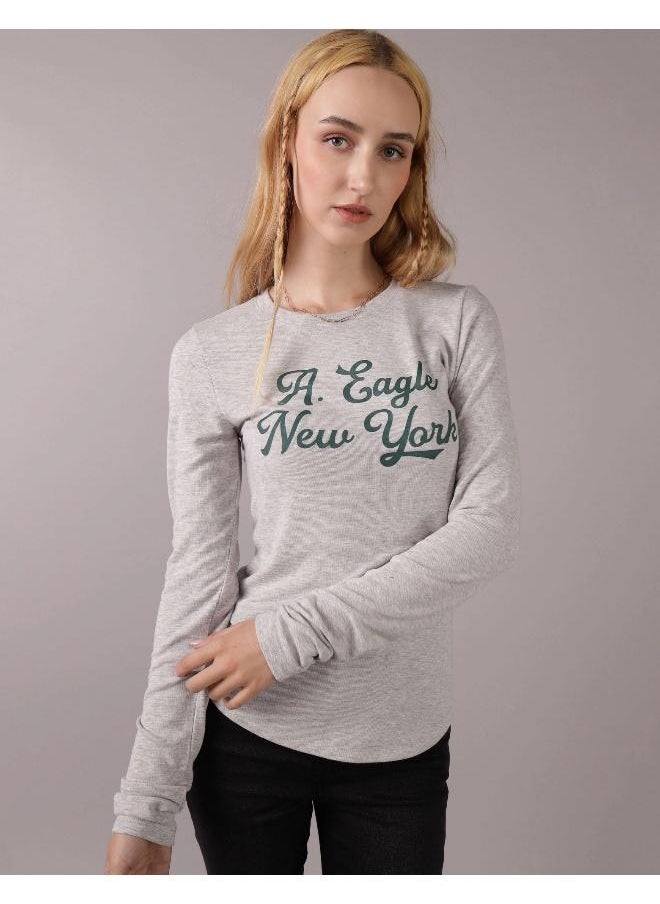 American Eagle AE Long-Sleeve Long & Lean Logo Graphic Thermal T-Shirt  - Image 1