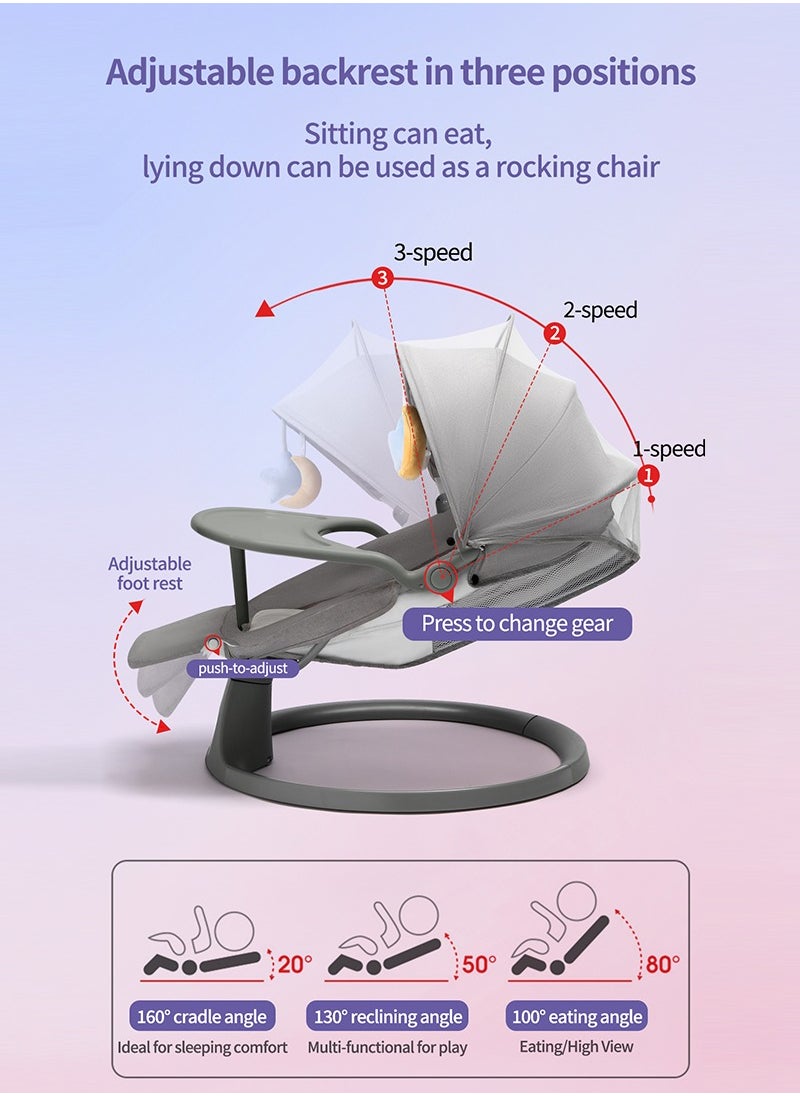 RuiHhome Electric Baby Swing for Infants - Adjustable Baby Rocker with Footrest, 5 Speeds, 8 Lullabies, Adapter & Battery Operated, Bluetooth Support, Remote Control, Ideal for Indoor & Outdoor Use, Gray  - Image 3