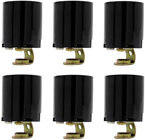 Creative Hobbies ELT5561A Phenolic Bakelite Medium Base E26 Fixture Socket for Incandescent Bulbs OnePiece Keyless with Hickey Black Pack of 6