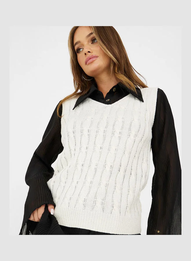 Styli Sleeveless Cable Knit Regular Fit Winter Top