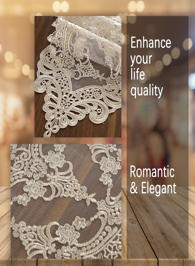 Jeloris Lace Table Runner Dresser Scarf, Macrame Floral Embroidered Vintage Exquisite Floral Table Runners for Dining Wedding Holiday Party (Champagne, 10x84 inch) - Image 5
