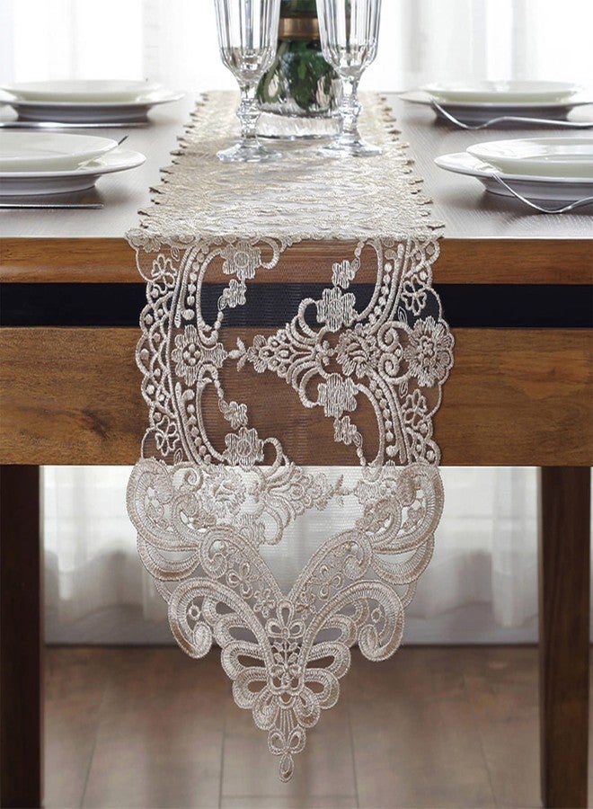 Jeloris Lace Table Runner Dresser Scarf, Macrame Floral Embroidered Vintage Exquisite Floral Table Runners for Dining Wedding Holiday Party (Champagne, 10x84 inch) - Image 1