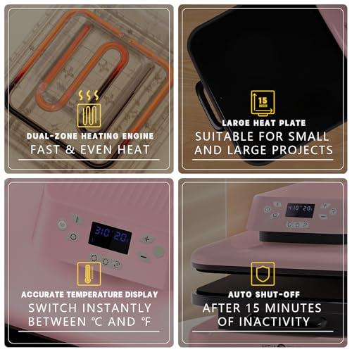 HTVRONT Auto Heat Press Machine for T Shirts - Heat Press 15x15 with Auto Release - Heats Up Fast & Heat Evenly, Professional Heat Press Machines for HTV, Sublimation, Heat Transfer Projects - Image 3