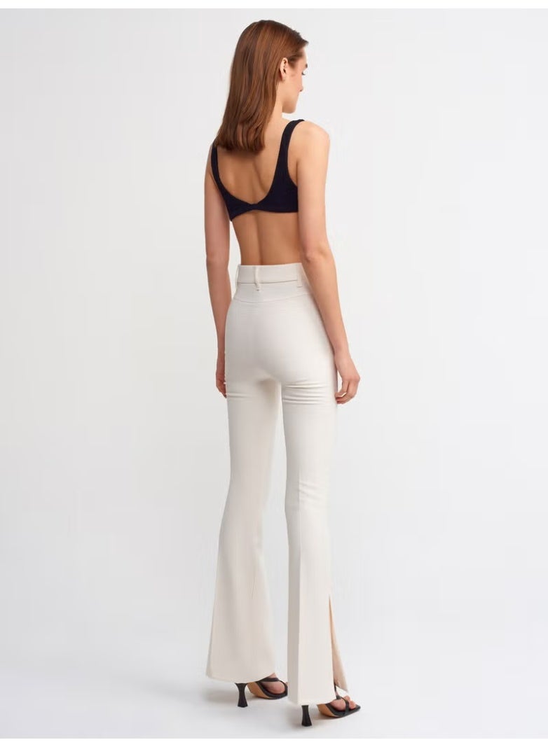Dilvin 5019 Slit High Waist Trousers-White - Image 2