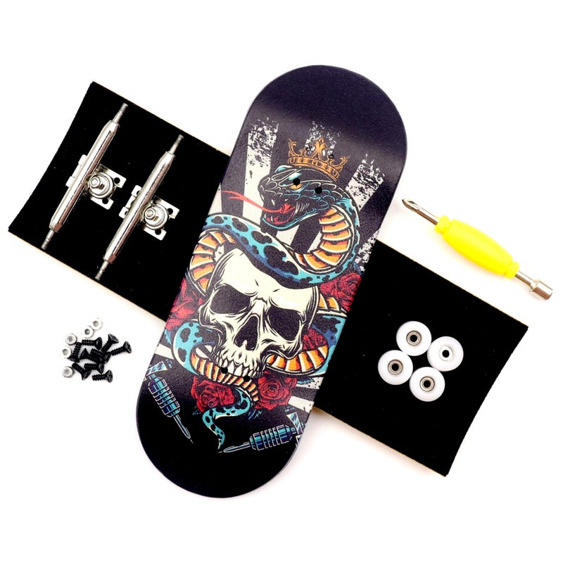 RACOFSB 36mm Pro Fingerboard with Wooden Finger Skateboard Deck Upgraded Finger Board Trucks Street Shape Bearing Wheels Skull - Image 3