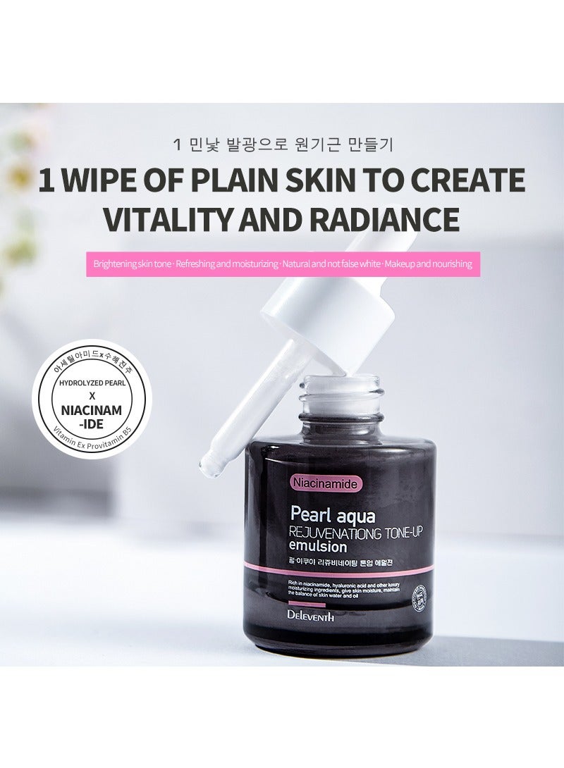 DEleventh Korean Brand Pearl Aqua Rejuvenationg Tone-Up Emulsion 30ml / with Niacinamide, and Vitamins B5 & Vitamins E for a Bright, Hydrated, and Youthful Complexion - Image 2