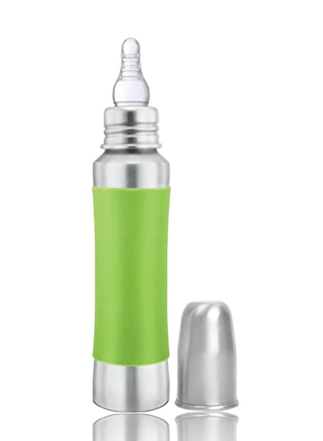 VOIK Baby Feeding Bottle 240ML in Green Color | Stainless Steel Simple Bottle | Hygienic Silicone Teat | Feeding Bottle for New Born Baby BPA Free - Image 1