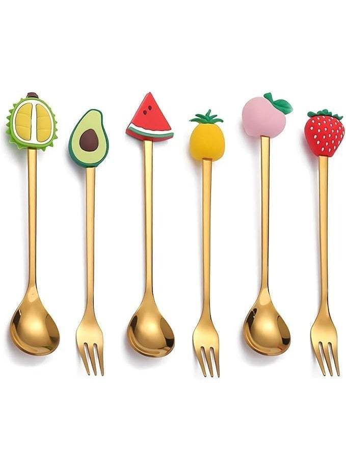 6-Piece Golden Dessert Spoon Set with Creative Fruit Shaped Handles – Elegant Gift Box Edition - Image 1