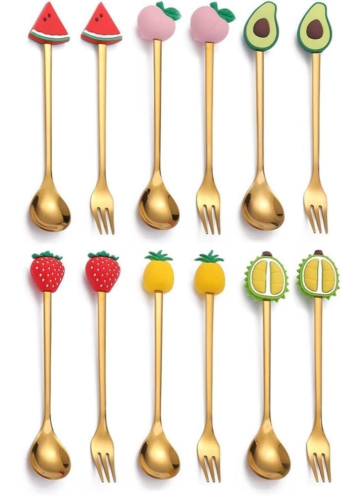 6-Piece Golden Dessert Spoon Set with Creative Fruit Shaped Handles – Elegant Gift Box Edition - Image 2