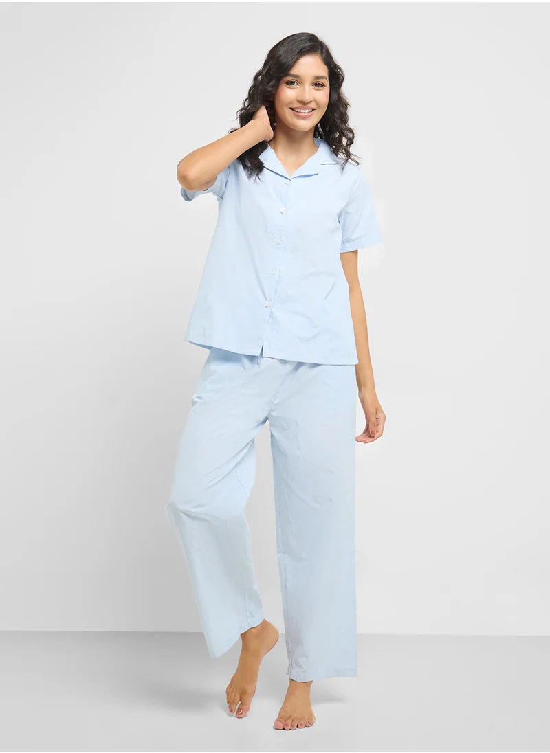 Ginger Cotton Stripe Shirt & Pyjama  Set