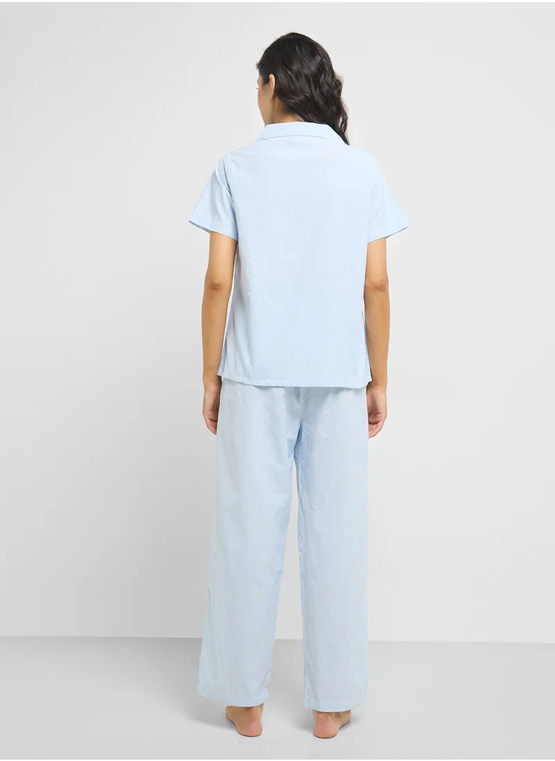 Ginger Cotton Stripe Shirt & Pyjama  Set