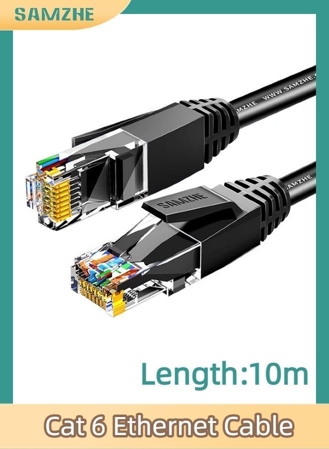 SAMZHE كابل إيثرنت Cat 6 بطول 10 أمتار، عالي السرعة جيجابت 1000 ميجابت في الثانية، مزود بدبابيس مطلية بالذهب، متعدد الطبقات مضاد للتداخل، سلك توصيل لشبكة LAN والإنترنت والكمبيوتر، متوافق مع PS5 وPS4 وXbox والكمبيوتر الشخصي وأجهزة الألعاب وأجهزة التوجيه والمودم (أسود) - Image 1