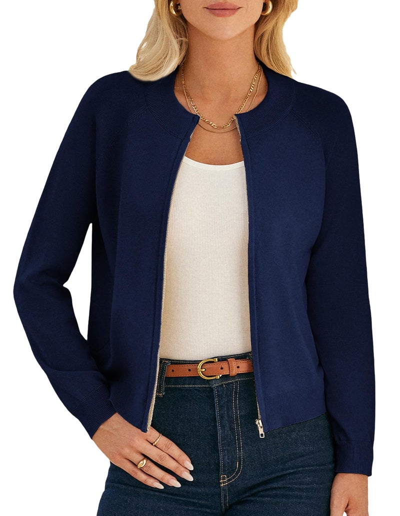 GRACE KARIN Casual Light Jackets for Women Zip Up Sweaters Knit Spring Cardigans for Women 2026 Spring Clothes Navy M - Image 1