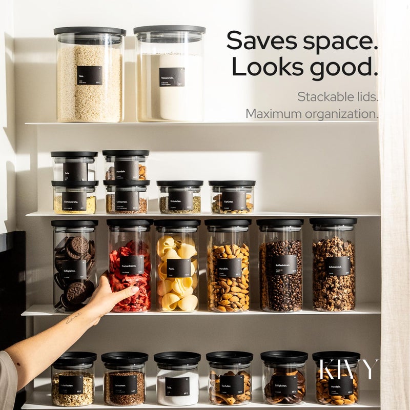 KIVY Large Glass Jar with transparent Glass Lid [100oz] Sealed glass canisters with airtight lid - Black canister - Laundry pod jar - Rice Storage jar - Flour and sugar containers - Flour Canister - Image 3
