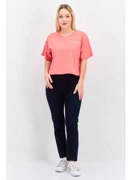 Wrangler Women Round Neck Short Sleeves Brand Logo Crop Top, Pink  - Image 4