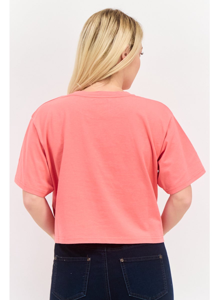 Wrangler - Women Round Neck Short Sleeves Brand Logo Crop Top, Pink - Image 1