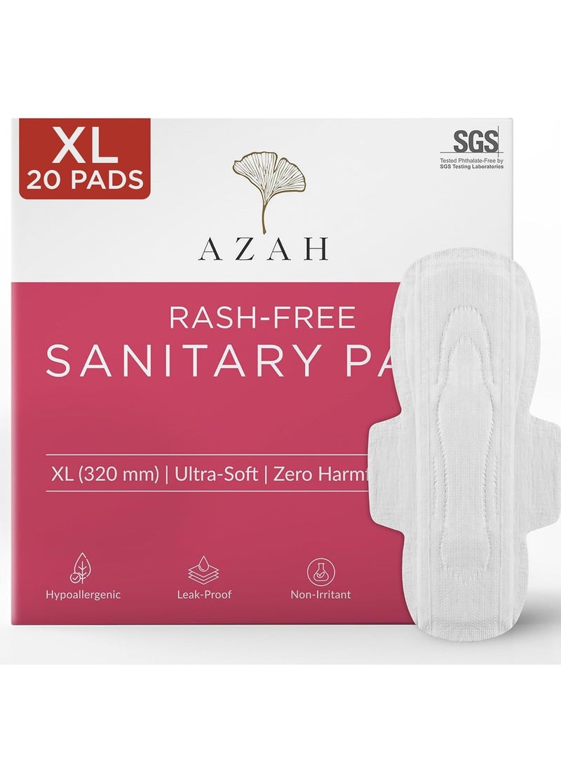 AZAH Sanitary Pads for Women XL [Pack of 20] 100% Rash-Free sanitary napkins | 3x More Absorption, Cottony Soft and Dry Top Cover for heavy Flow | Toxin Free, Locks Odour, Leak-Proof - Image 1