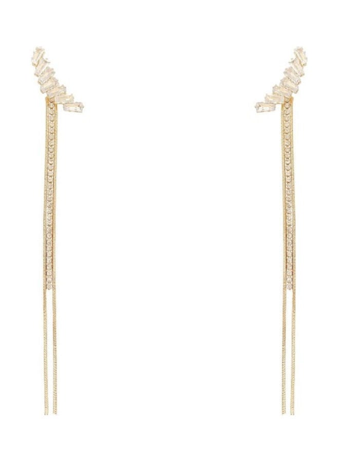 925 Silver Needle With Zircon Tassel Long Earrings