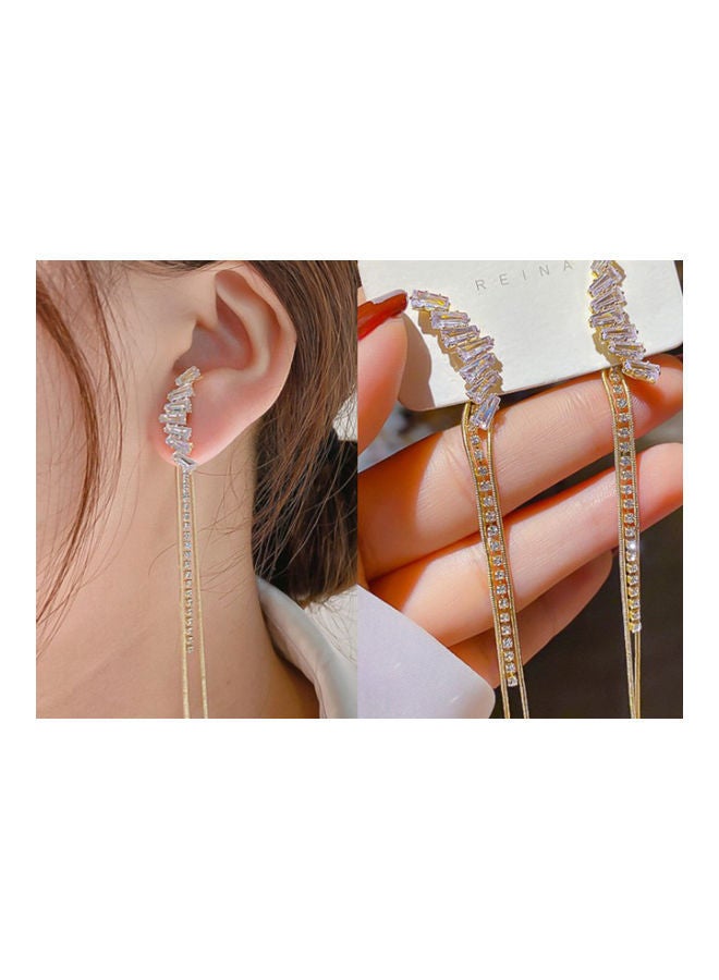 925 Silver Needle With Zircon Tassel Long Earrings