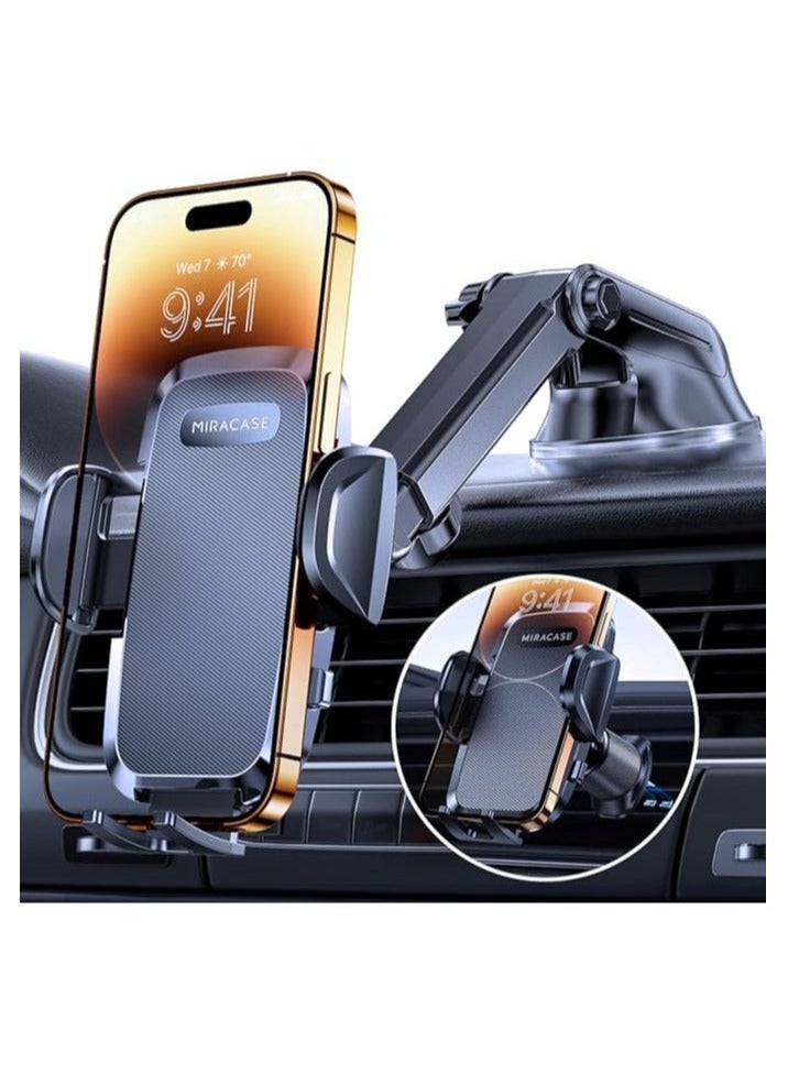 Universal Car Phone Holder | Powerful Suction Cup & Double Metal Hook | Dashboard, Windshield & Air Vent Mount | Compatible with 4.0-7.2" Smartphones - Image 1