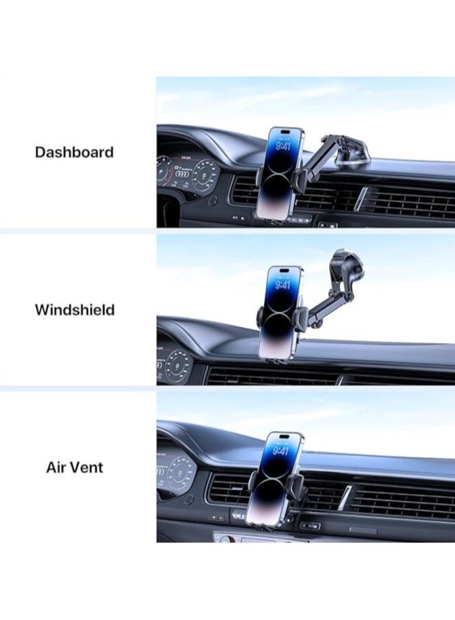 Universal Car Phone Holder | Powerful Suction Cup & Double Metal Hook | Dashboard, Windshield & Air Vent Mount | Compatible with 4.0-7.2" Smartphones - Image 4