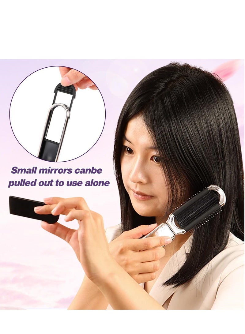Y&D 2Pcs Folding Hair Brushes with Mini Mirrors - Collapsible Pocket Size Travel Compact Design Styling Tools for Gym, Trip, Purse, Swimming - Image 2