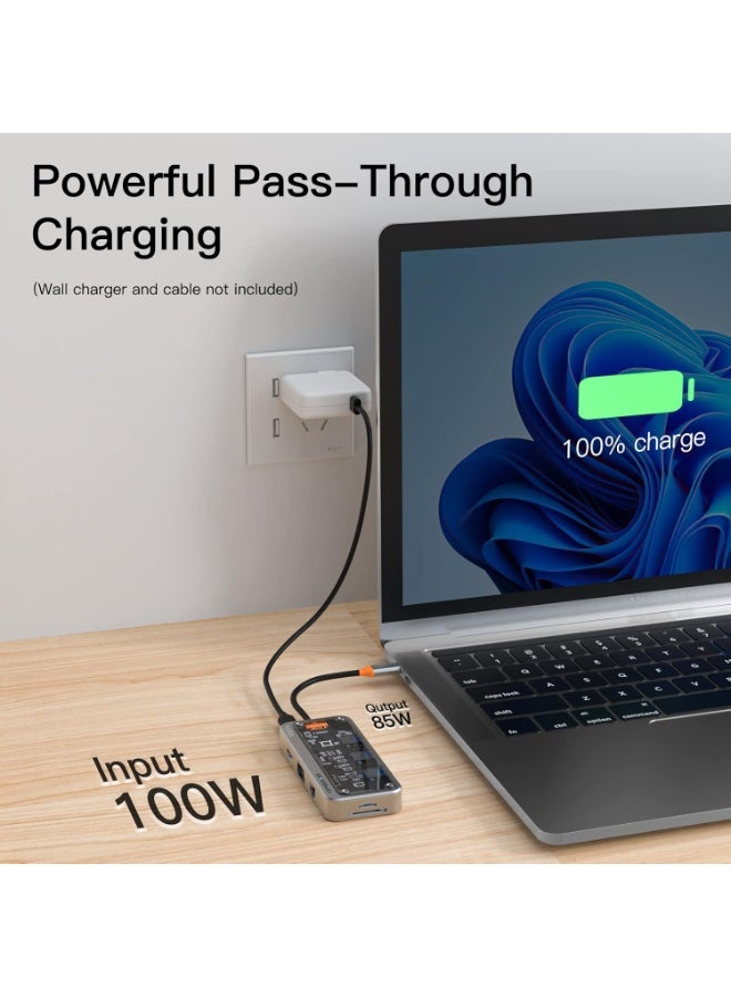 قفص الاتهام الشفاف 8 في 1 USBC ، 1 × 100 جيجابت منفذ إيثرنت ، 1 × 4K منفذ HDMI ، 1 × منفذ USB 3.0 ، 2 × منافذ USB 2.0 ، 1 × منفذ بيانات ، 1 × منفذ TypeC PD ، 1 فتحة x SD ، 1 × فتحة TF - Image 2
