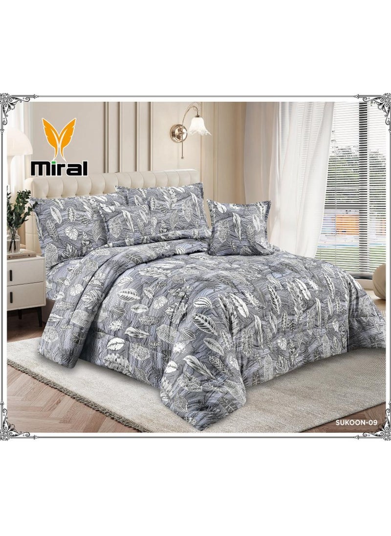 Miral Floral Comforter Set for Double Bed – 6 Pieces – 240×220 cm Quilt – Fitted Sheet 200×200+30 cm 