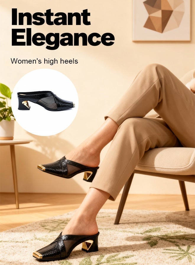 Chic Square-Toe Slip-Ons with Exotic Patterned Front - Image 1