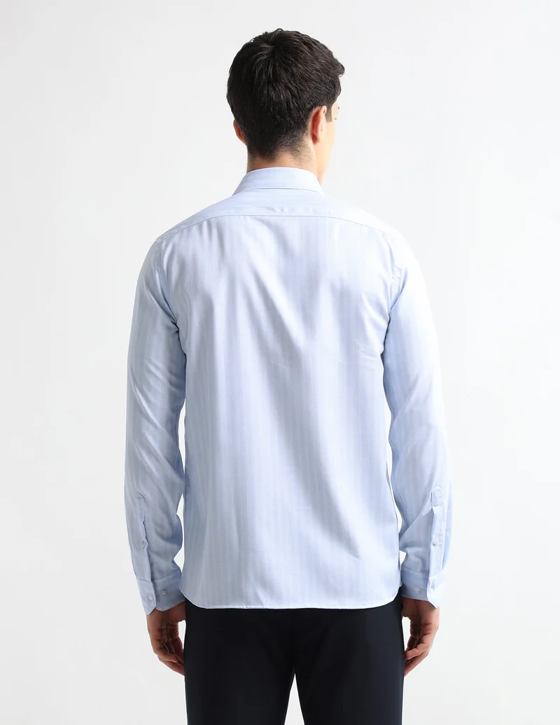 Arrow Light Blue Vertical Striped Auto Press Shirt for Men | Best Price UAE