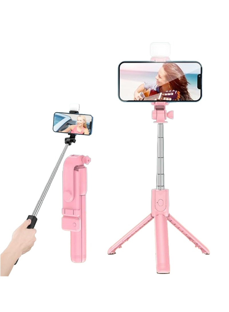 2024 New 6 in 1 Wireless Bluetooth Selfie Stick, Selfie Stick Tripod with Remote Control, Bluetooth Selfie Remote Control with Light (Pink with Fill Light) - Image 1