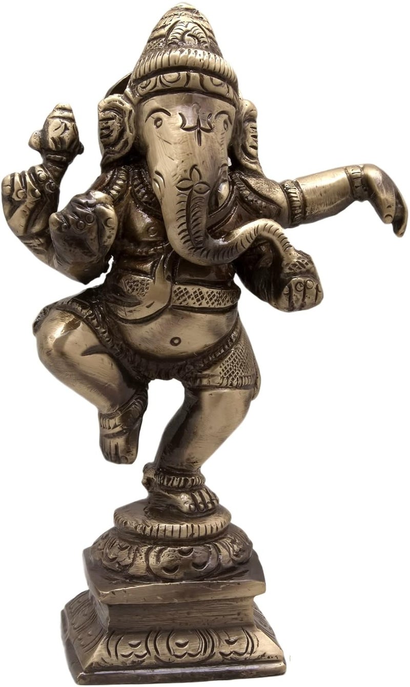 Two Moustaches Brass Dancing Ganesha Decor Idol for Home Temple Brass Ganpati Ganesha Statue for Home Decor Ganesha Idol for Pooja Room Brass Vinayaka Idol Brass Idols for Pooja Pack of 1 - Image 2