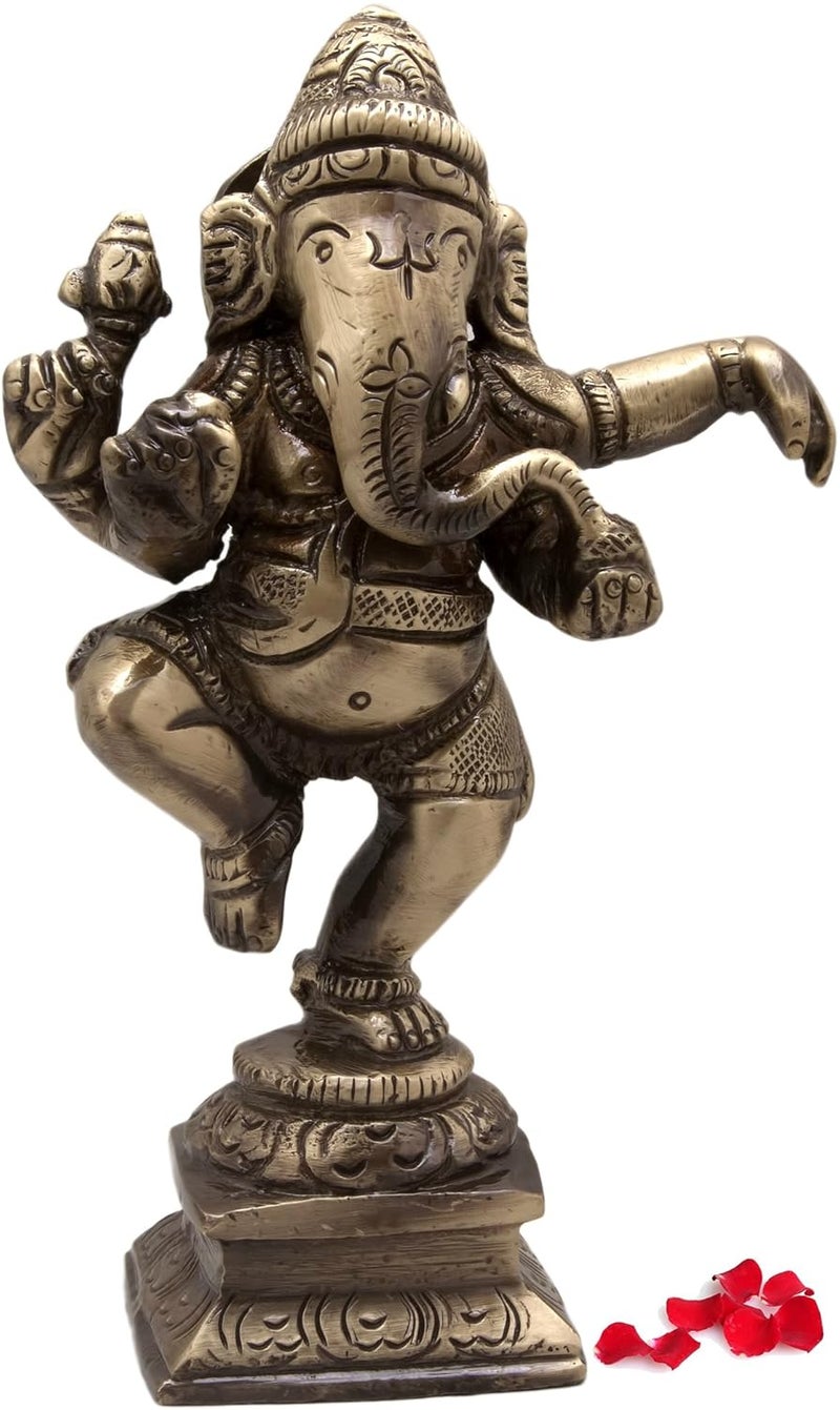 Two Moustaches Brass Dancing Ganesha Decor Idol for Home Temple Brass Ganpati Ganesha Statue for Home Decor Ganesha Idol for Pooja Room Brass Vinayaka Idol Brass Idols for Pooja Pack of 1 - Image 1