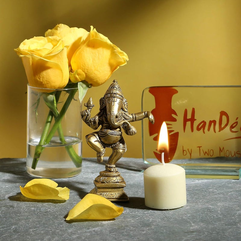 Two Moustaches Brass Dancing Ganesha Decor Idol for Home Temple Brass Ganpati Ganesha Statue for Home Decor Ganesha Idol for Pooja Room Brass Vinayaka Idol Brass Idols for Pooja Pack of 1 - Image 4
