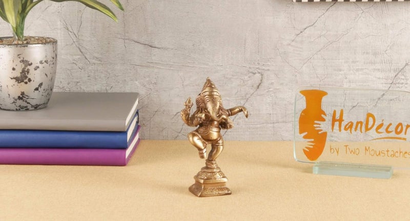 Two Moustaches Brass Dancing Ganesha Decor Idol for Home Temple Brass Ganpati Ganesha Statue for Home Decor Ganesha Idol for Pooja Room Brass Vinayaka Idol Brass Idols for Pooja Pack of 1 - Image 5