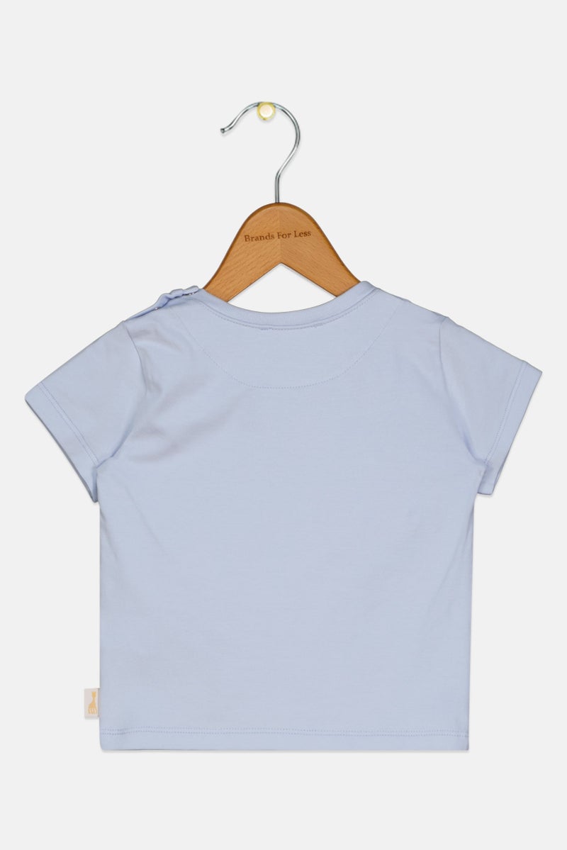 Sophie la girafe Toddlers Boy Crew Neck Embroidered Logo Short Sleeve T-Shirt, Light Blue - Image 2