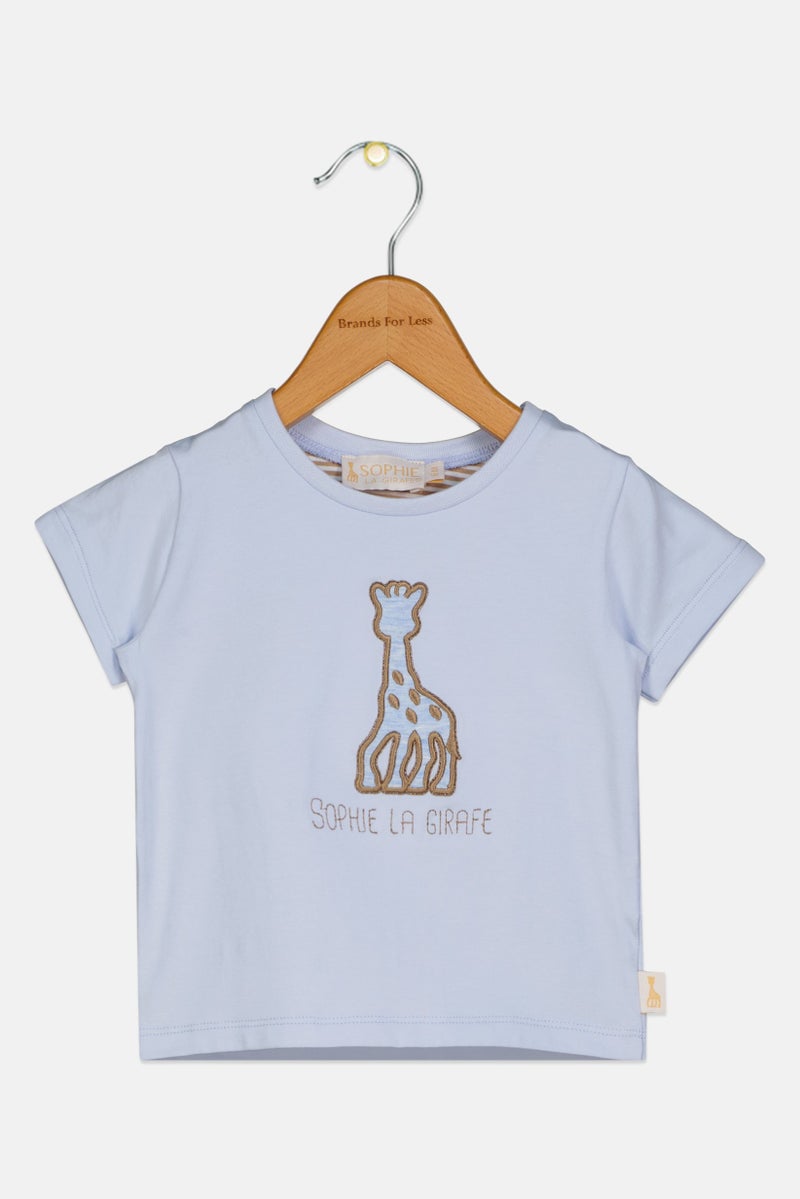Sophie la girafe Toddlers Boy Crew Neck Embroidered Logo Short Sleeve T-Shirt, Light Blue - Image 1