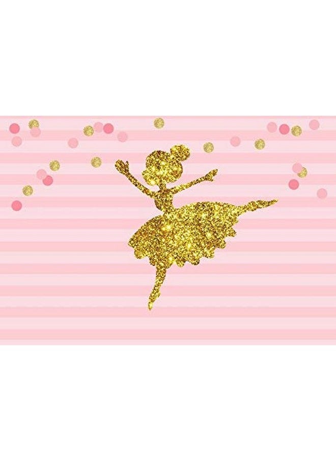 AOFOTO - 7X5Ft Ballerina Princess Tutu Girl Happy Birthday Vinyl Backdrop Pink Striped Golden Ballet Dancer Background For Photography Little Kids Baby Shower Party Decoration Banner Photo Studio Props - Image 1
