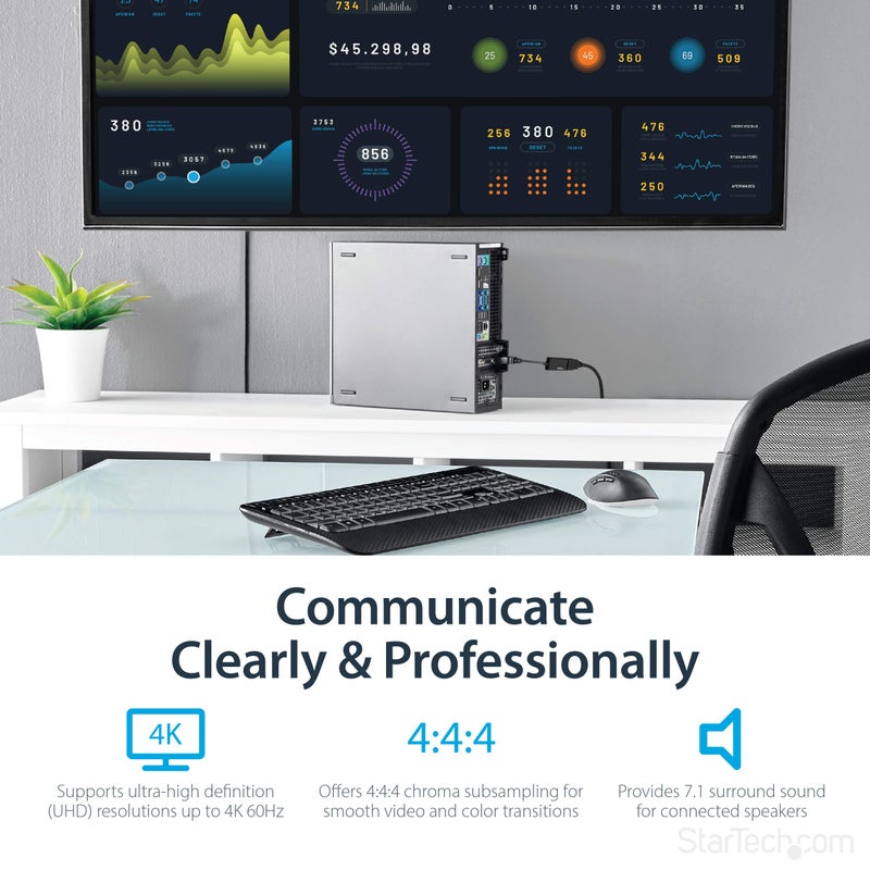 StarTech.com DisplayPort to HDMI Adapter - 4K 60Hz Active DP 1.4 to HDMI 2.0 Video Converter - DP to HDMI Monitor/TV/Display Cable Adapter Dongle - Latching DP Connector (DP2HD4K60S), Black - Image 3