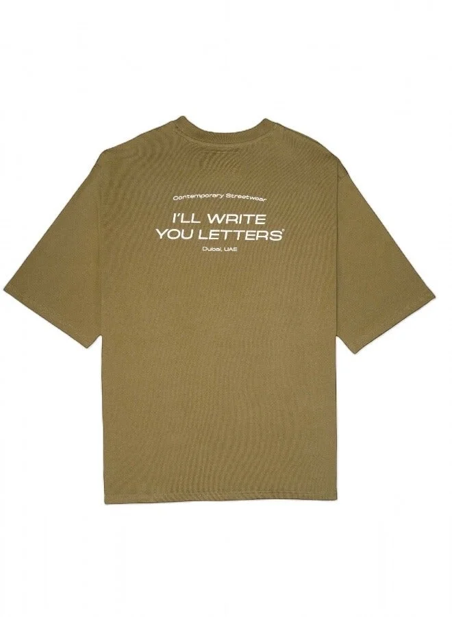 I'LL WRITE YOU LETTERS Olive Green Oversize Tee