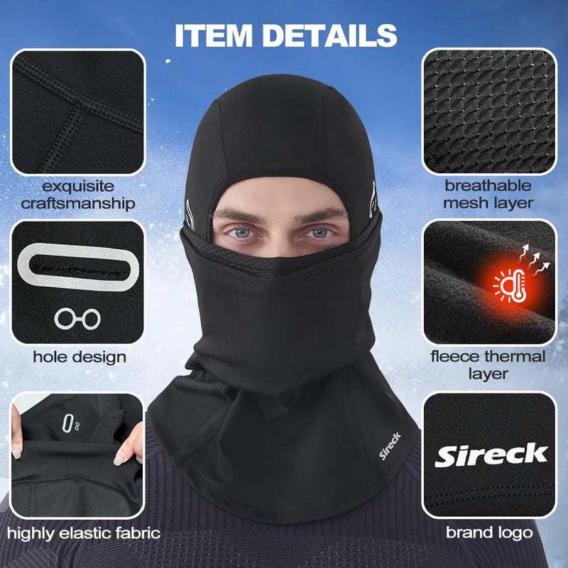 Sireck Balaclava Ski Mask, Fleece Thermal Winter Face Mask for Men Women, Cold Weather Gear for Skiing Motorcycle Hunting (US, Alpha, One Size, Black-1) - Image 3