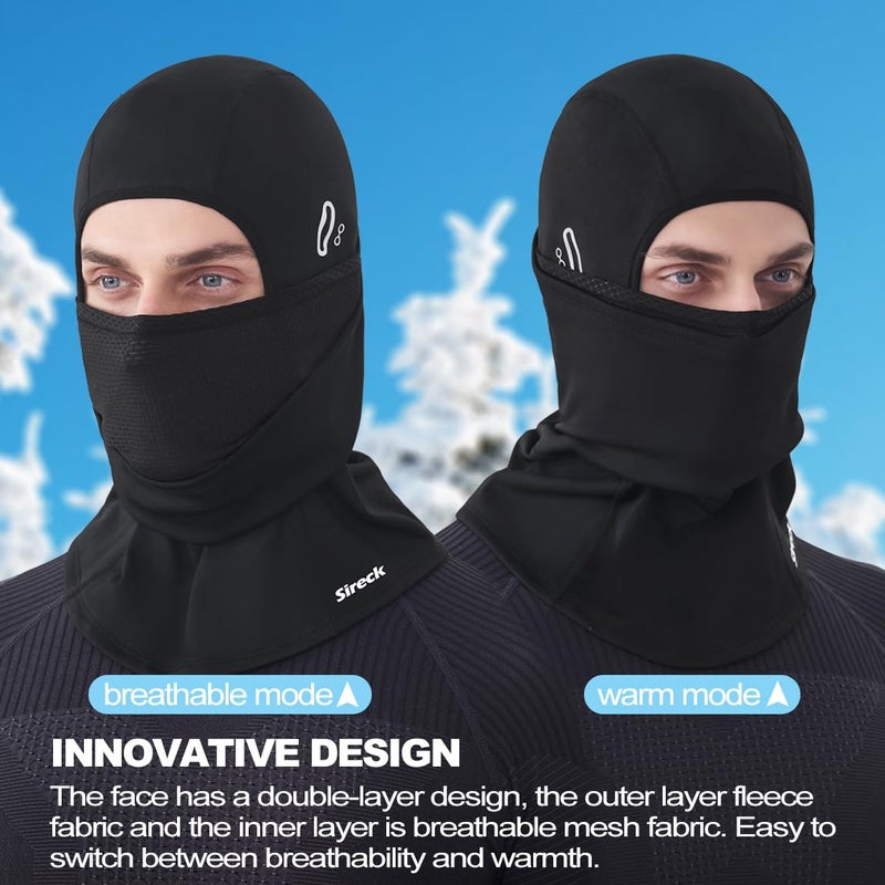Sireck Balaclava Ski Mask, Fleece Thermal Winter Face Mask for Men Women, Cold Weather Gear for Skiing Motorcycle Hunting (US, Alpha, One Size, Black-1) - Image 2