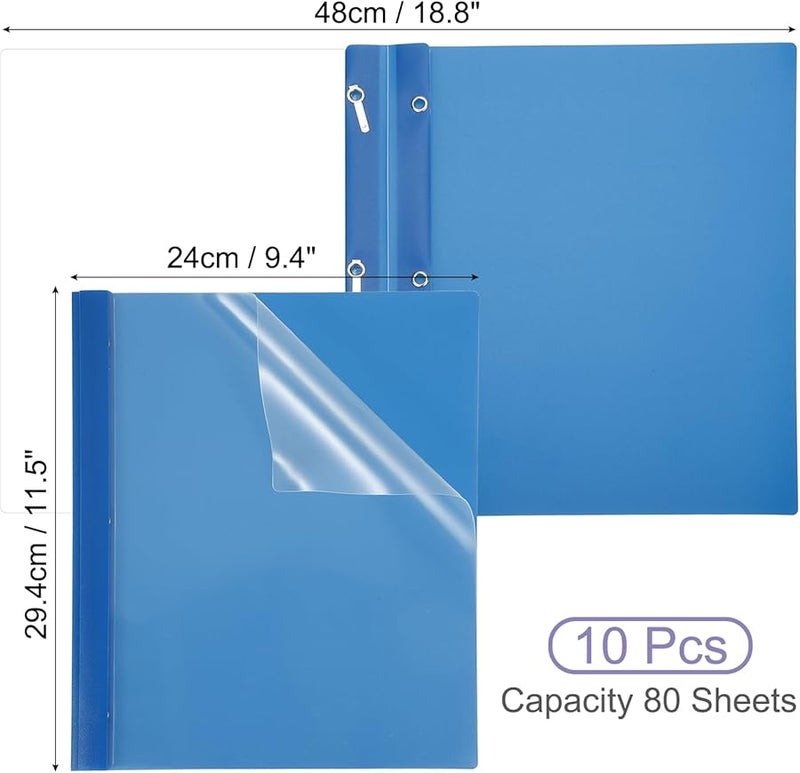 أغلفة تقارير بلاستيكية زرقاء مع مثبتات شوكية 10 قطع 80 ورقة أغلفة عرض أمامية شفافة للسير الذاتية والمستندات - Image 3