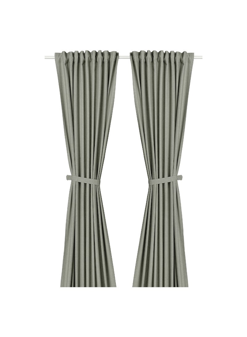 Lendan Curtains with tie-backs, 1 pair, 140x300 cm Dark Grey - Image 1